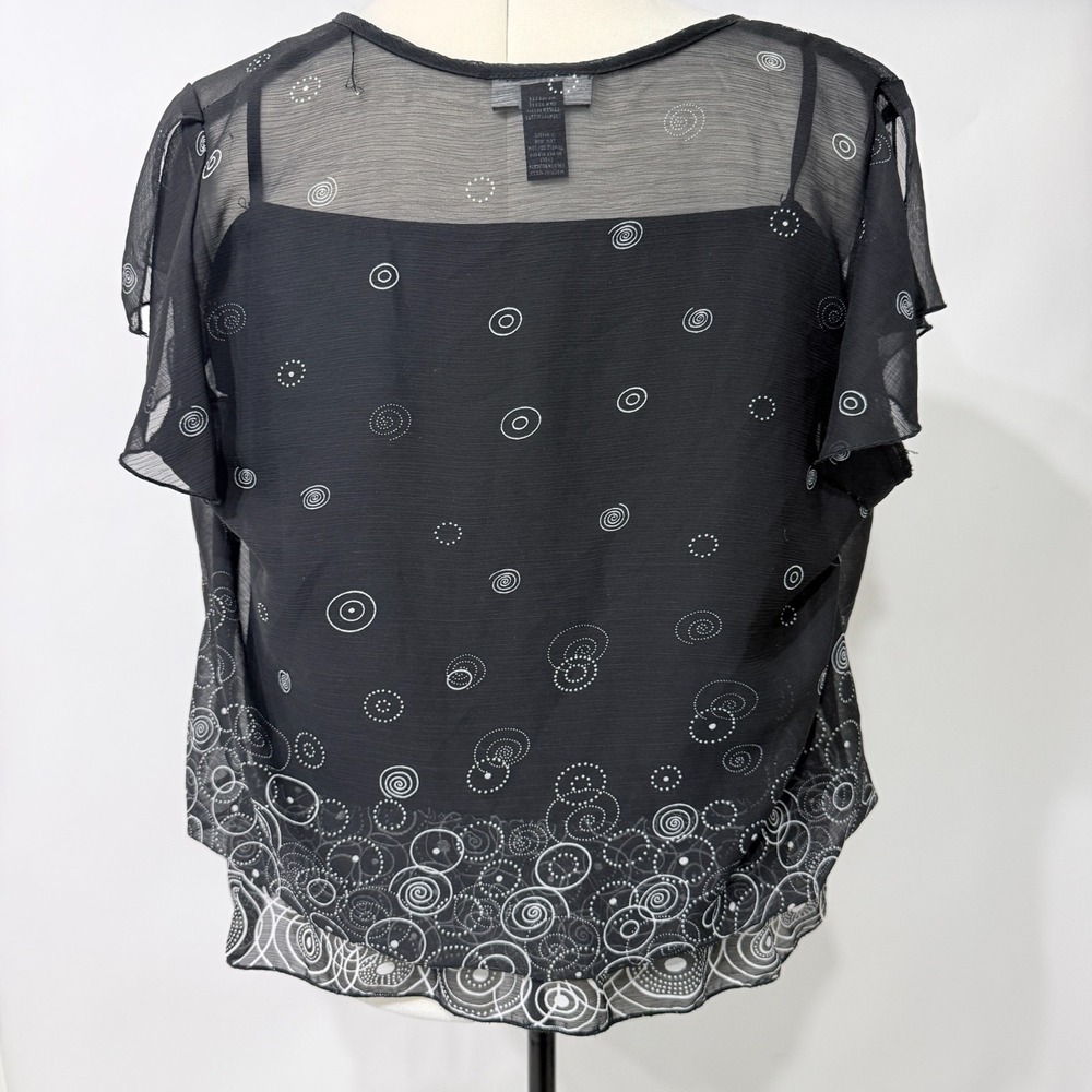 Studio 1940 Sheer Faux Wrap Top Size 18/20W Swirl Circle Print Work Evening - Picture 3 of 8